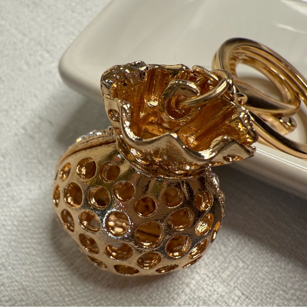 Gold Tone Rhinestone Money Bag Keychain Pink Bow Heart Purse Charm Bling NWOT - Picture 4 of 4